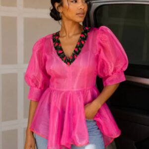 Pink Organza Peplum Top