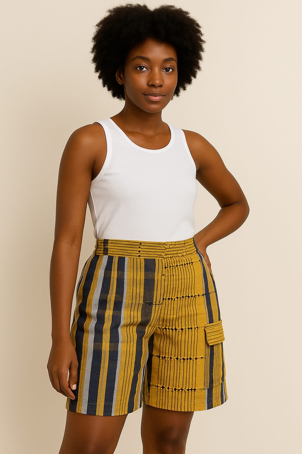 Aso Oke Shorts - Light Yellow